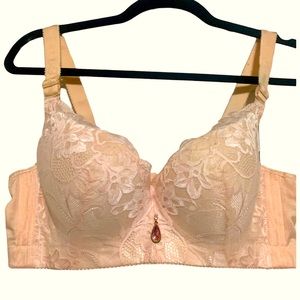 Vintage Nude Pink Lace Corset Bustier Longline Burlesque Pin Up Balconet Bra